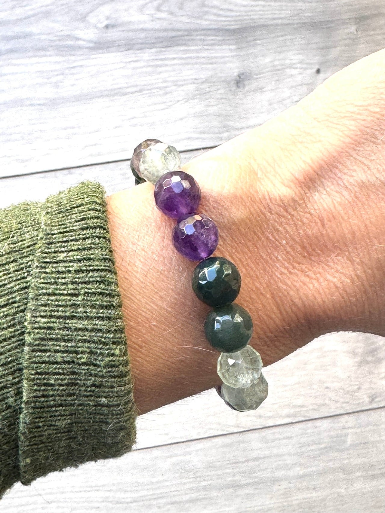 Chunky Amethyst and Moss Agate Diffuser Bracelet