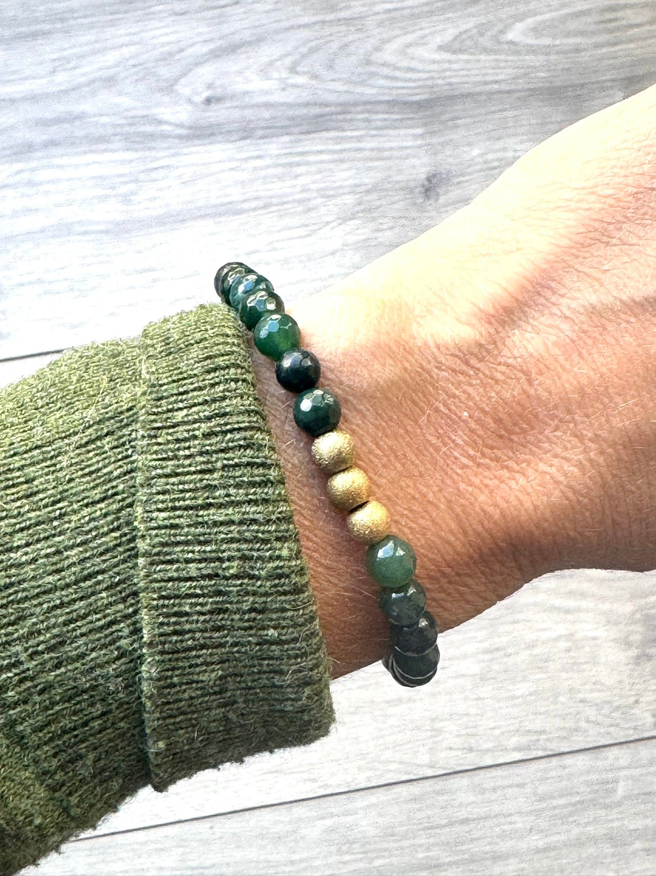 Green Moss and Gold Bracelet