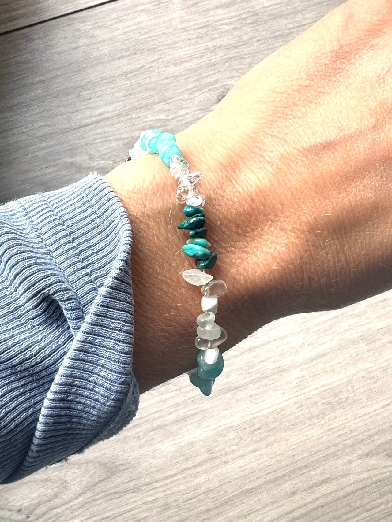 Dainty Malachite, Moonstone and Amazonite Bracelet