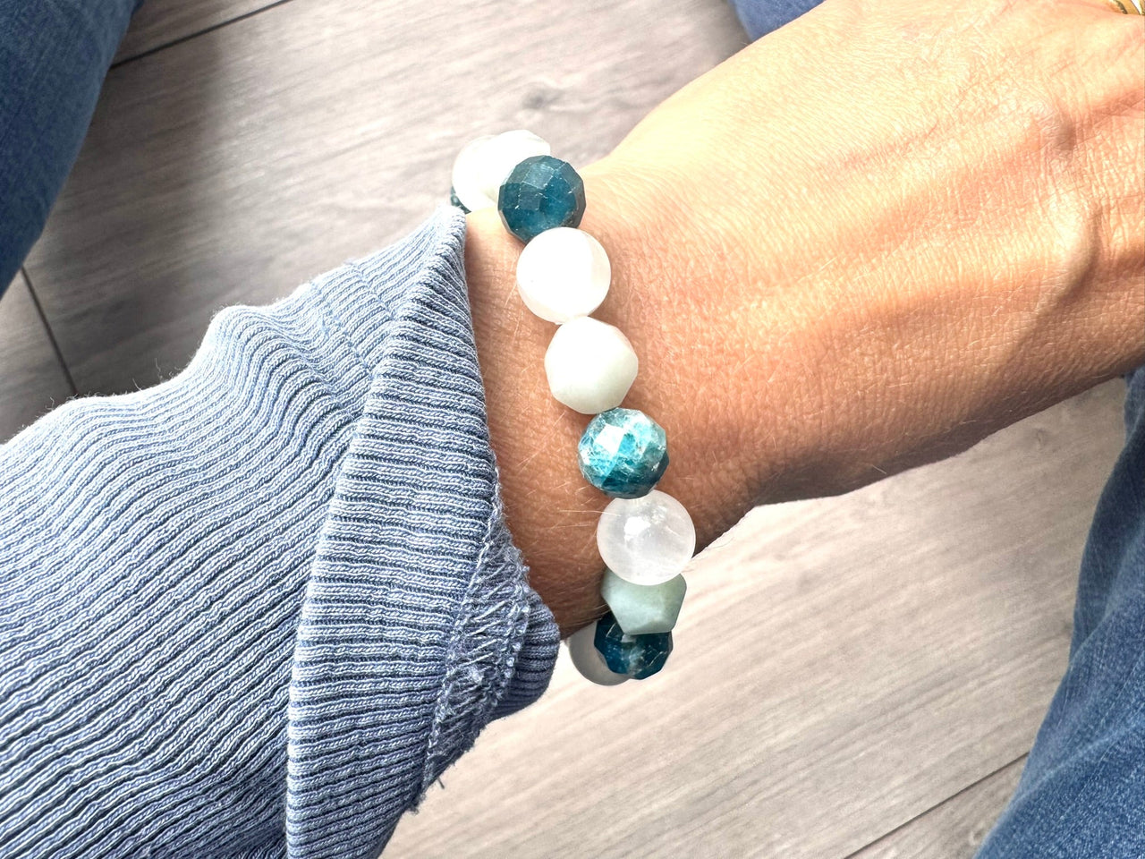Chunky Apatite, Selenite, Amazonite Bracelet