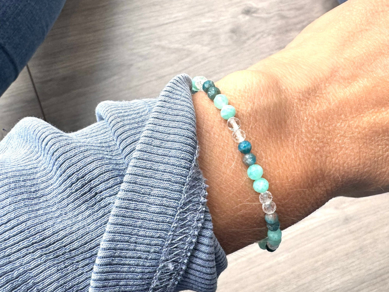 Dainty Apatite, Clear Quartz and Amazonite Bracelet