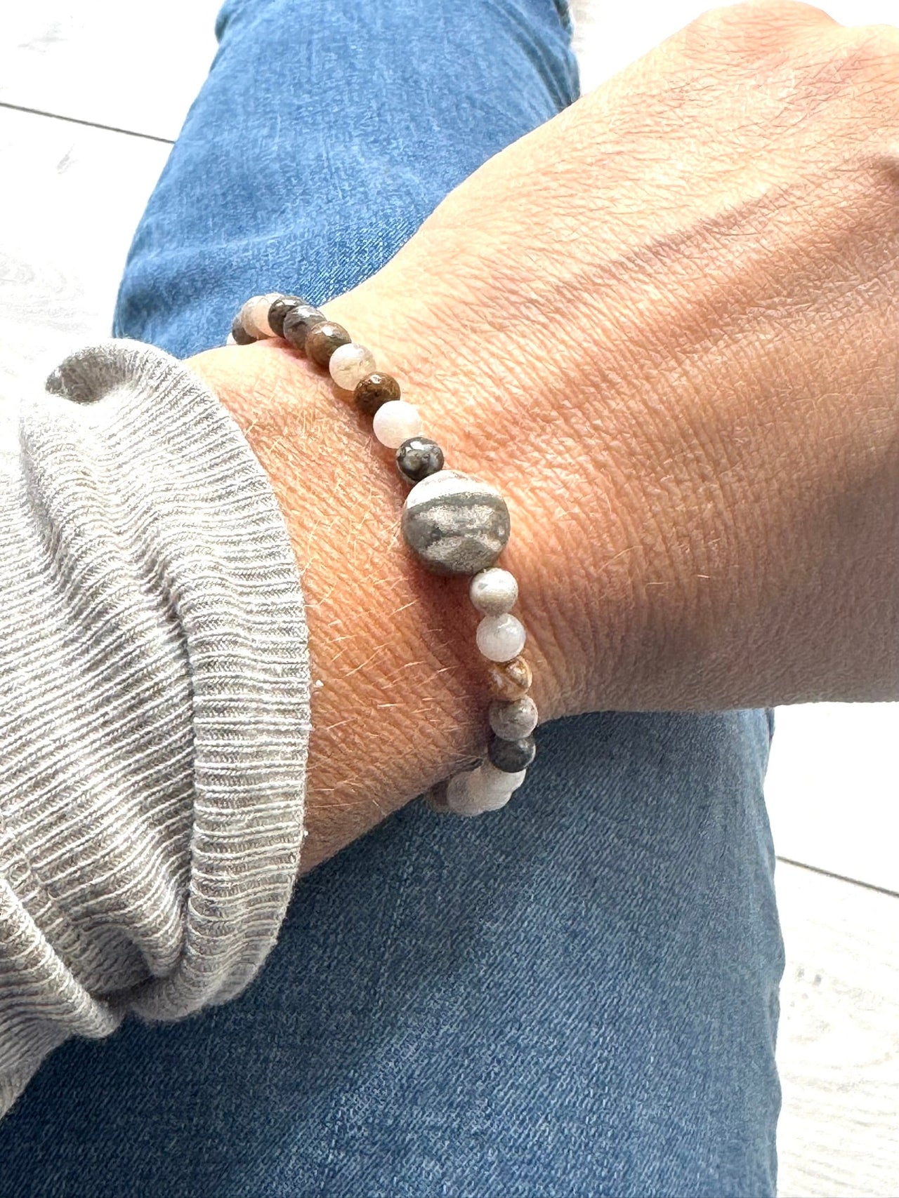 Natural Agate Gemstone Bracelet with Central Agate Disc | Adjustable Stainless Steel | Handmade in the UK