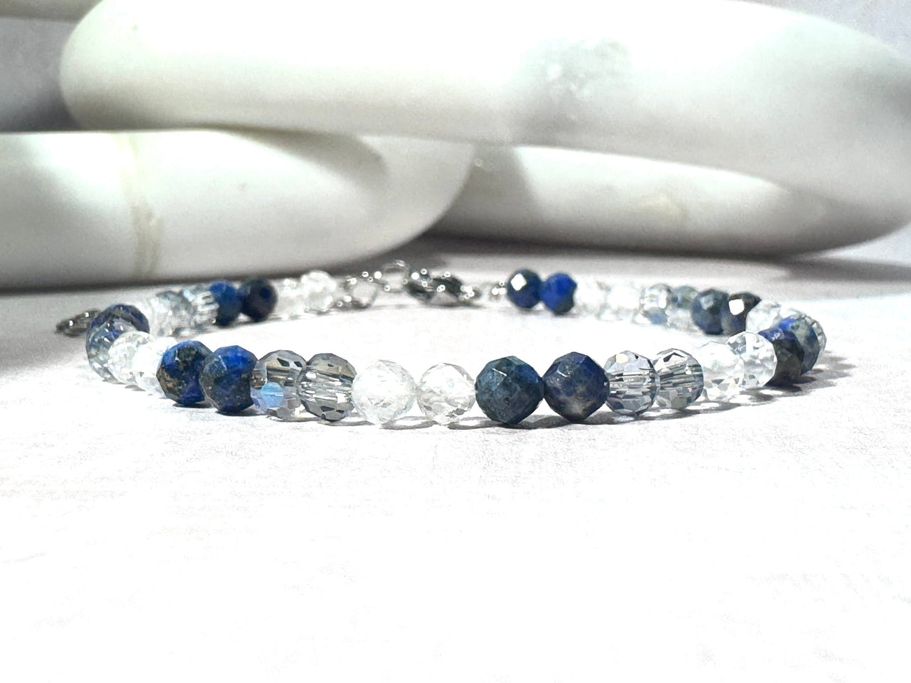 Lapis Lazuli and Clear Quartz Dainty Bracelet