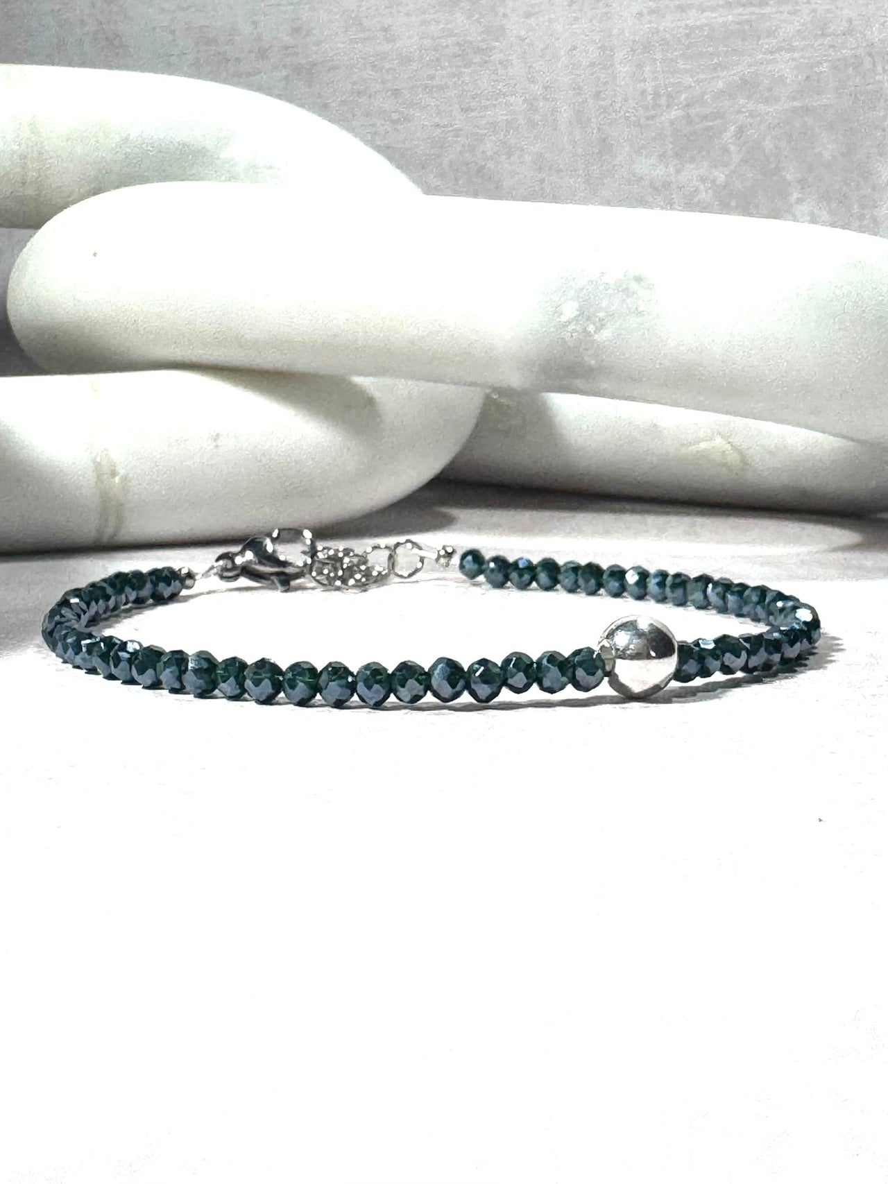 Navy Blue and Steel Dainty Bracelet