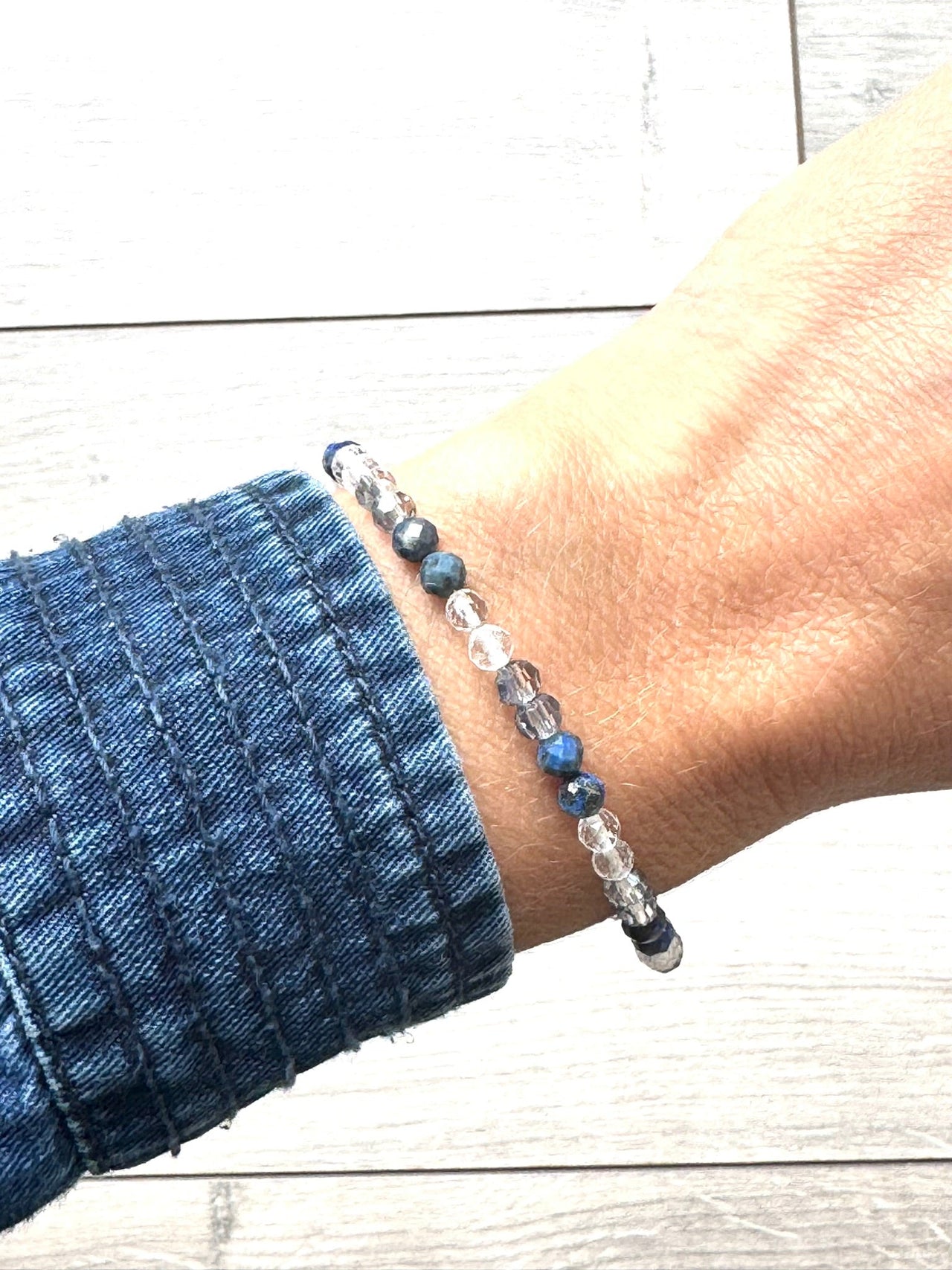 Lapis Lazuli and Clear Quartz Dainty Bracelet