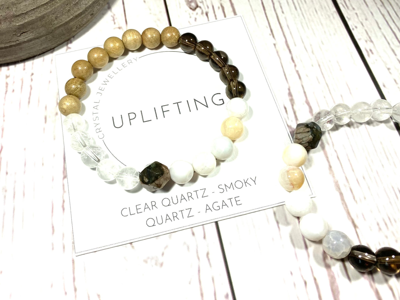 Uplifting Crystal Bracelet - Clear Quartz, Smoky Quartz and Agate Crystal Bracelet