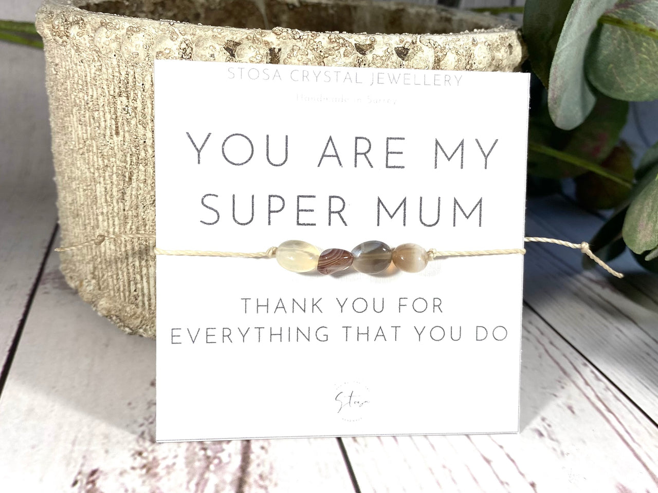 Super Mum - Gift Card Bracelet - Crystal Adjustable Bracelet