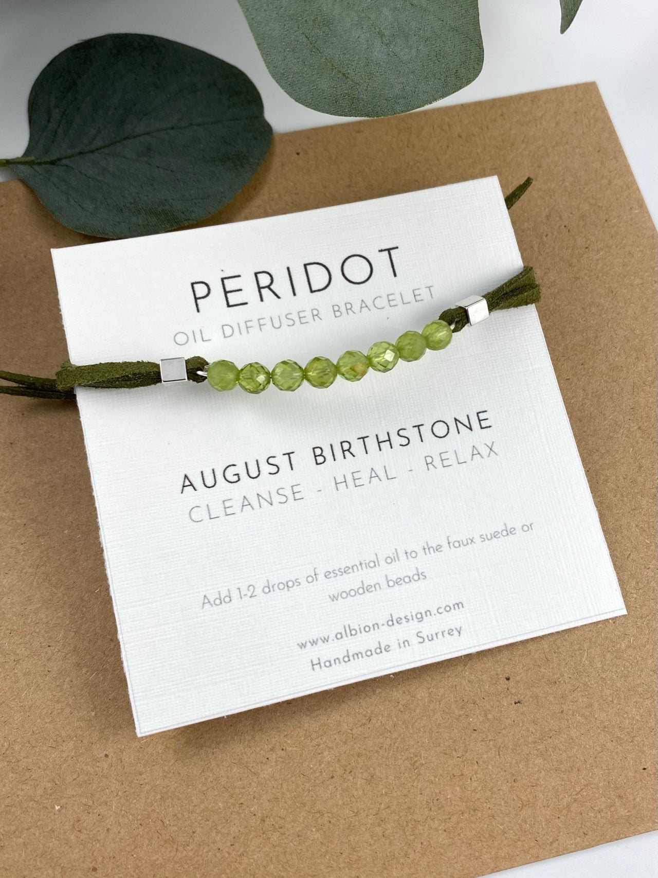 August Birth Stone - Peridot Gemstone Diffuser Bracelet