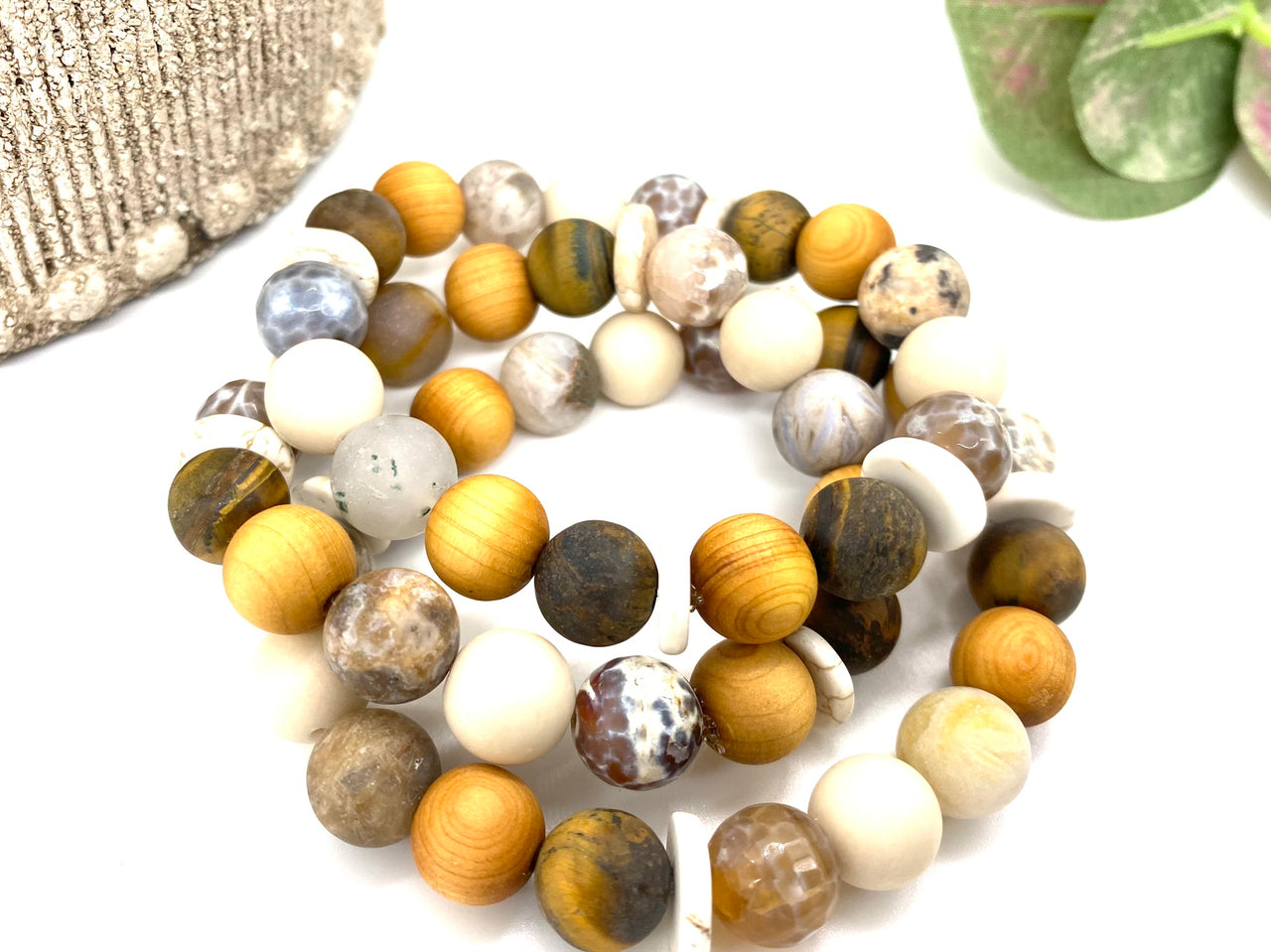 Tigers Eye and Bamboo Leaf Agate Diffuser Bracelet