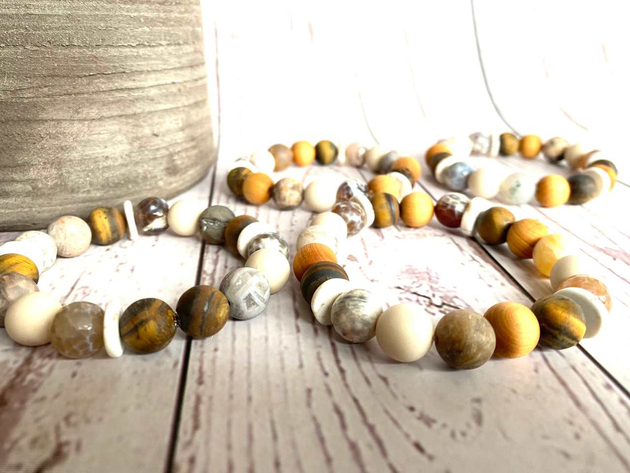 Tigers Eye and Bamboo Leaf Agate Diffuser Bracelet