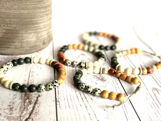 Nutmeg - Dalmatian Jasper and Serpentine Crystal Diffuser Bracelet