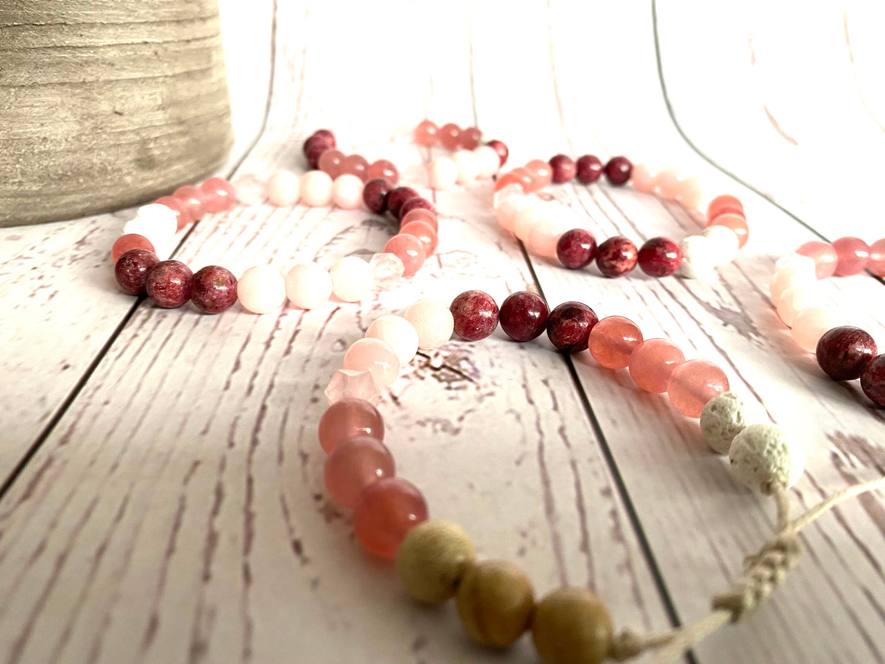 Geranium - Rhodonite and Strawberry Quartz Diffuser Bracelet