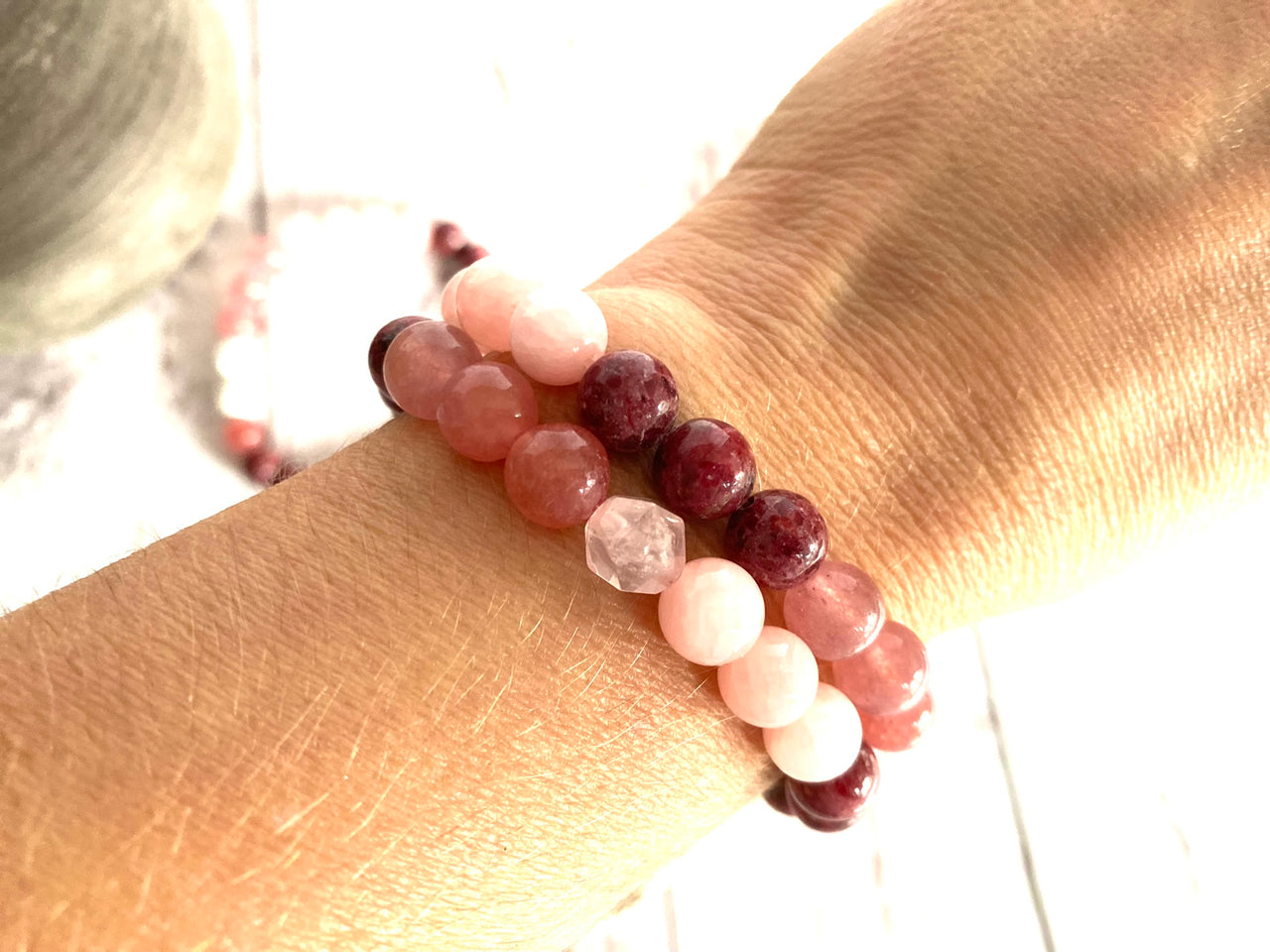 Geranium - Rhodonite and Strawberry Quartz Diffuser Bracelet