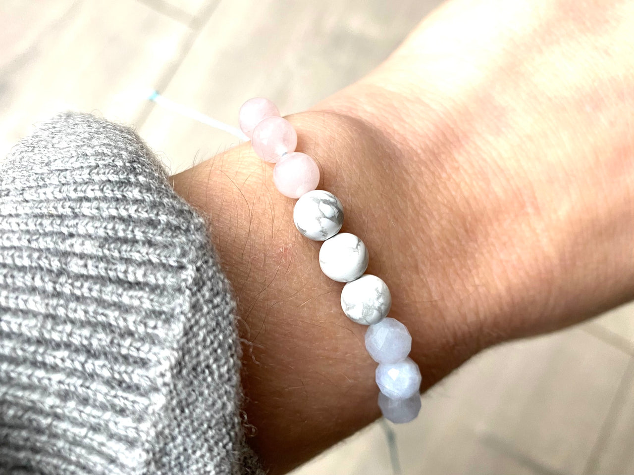 Love and Friendship Crystal Bracelet with Rose Quartz, Aquamarine and Howlite