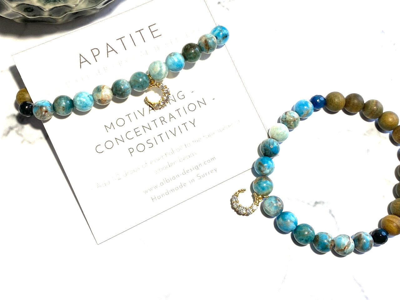 Apatite Crystal Bracelet with Rosewood Beads