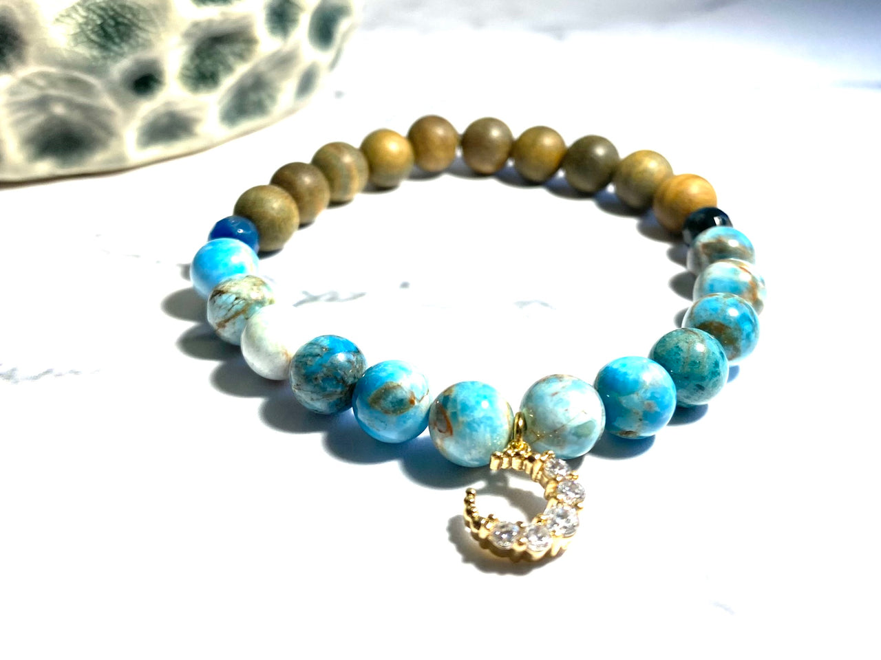 Apatite Crystal Bracelet with Rosewood Beads