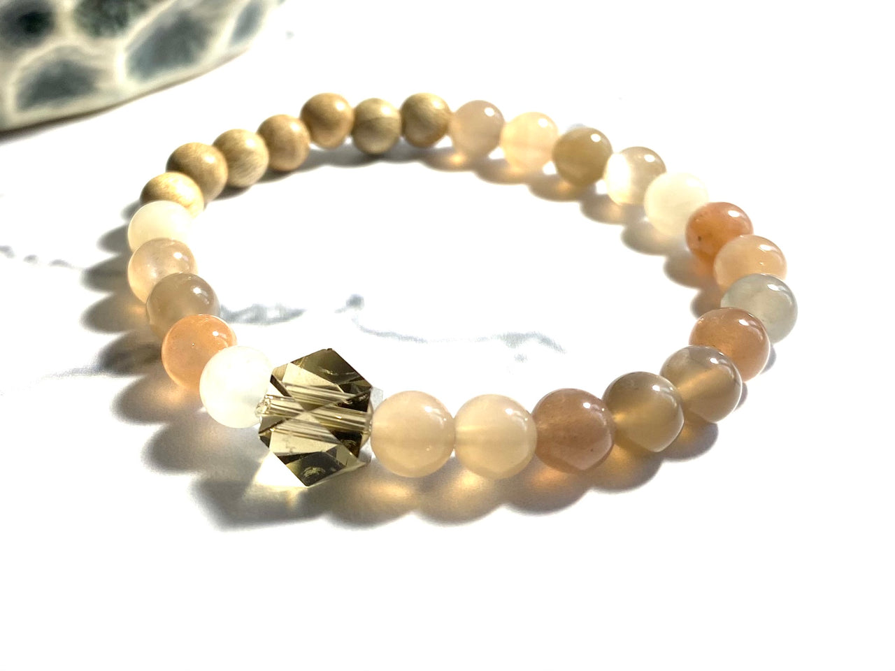 Sunstone and Moonstone Natural Crystal Bracelet - Rosewood Diffuser Bracelet