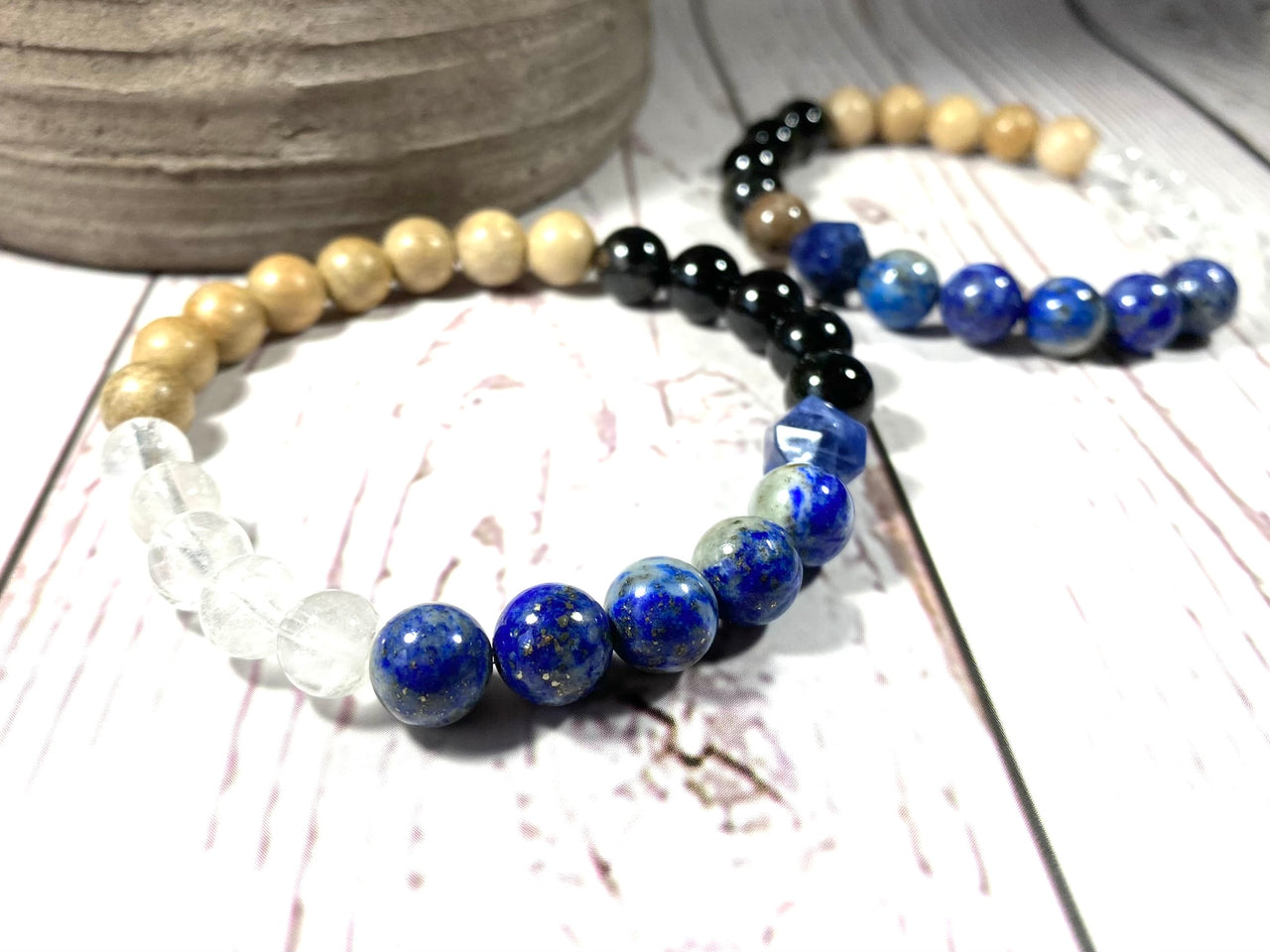 Support 8mm Crystal Bracelet - Oil Diffuser Bracelet - Lapis Lazuli and Tourmaline, Clear Quartz Crystal Bracelet