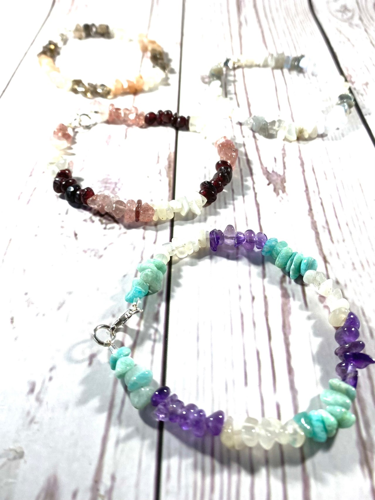 Amazonite and Amethyst Chip Bracelet with Sterling Silver