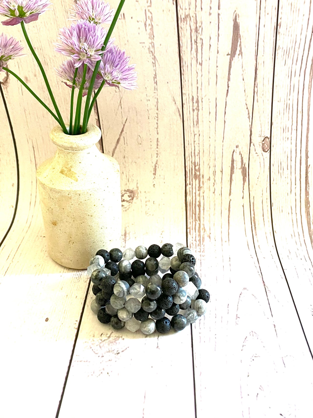 Chunky Anthracite and Agate Oil Diffuser Bracelet