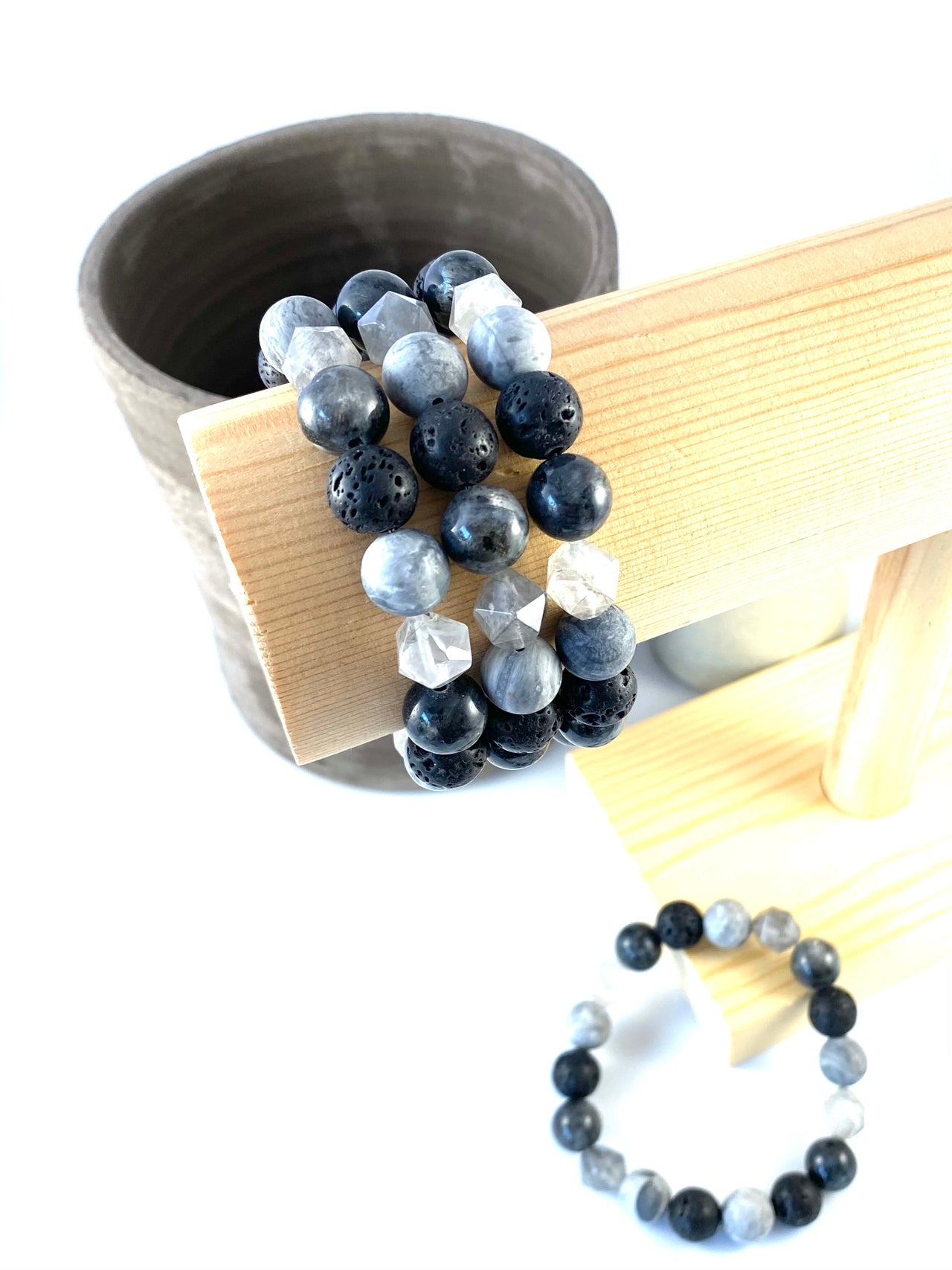 Chunky Anthracite and Agate Oil Diffuser Bracelet